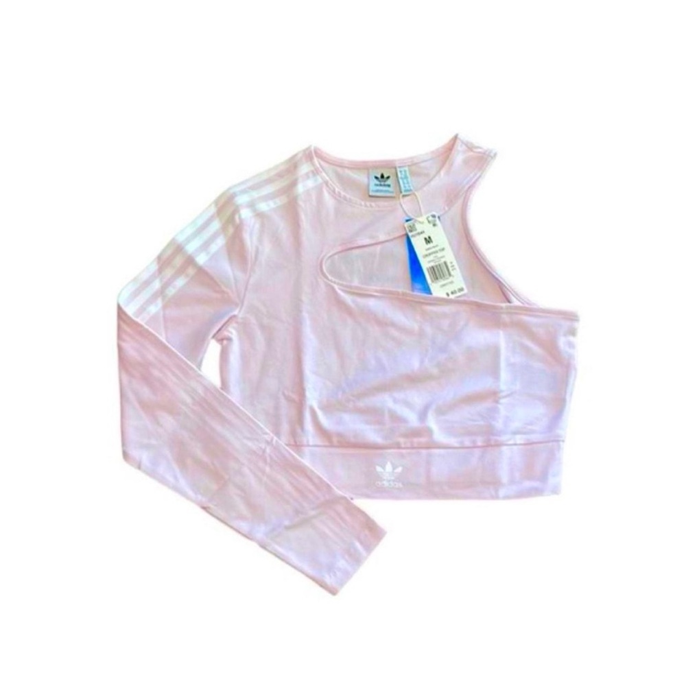 Adidas Originals Women’s Pink One-Shoulder Cutout Crop Top - Size Large - Picture 3 of 5